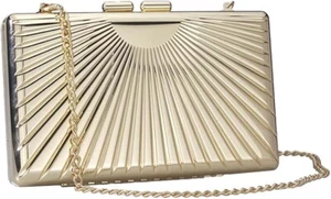 Women Shiny Metal Box Evening Bag Trendy Ladies Handbag Metallic Clutch - Picture 1 of 6