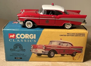 CORGI 51201, LTD ED. CENTERVILLE CHEVROLET BELAIR CAPO DEI VIGILI DEL FUOCO, NUOVO - Foto 1 di 12