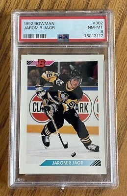 1992 Bowman Hockey ‘Jaromir Jagr’ #302 Pittsburgh Penguins | PSA 8! NM-MT+ - Image 1 of 4