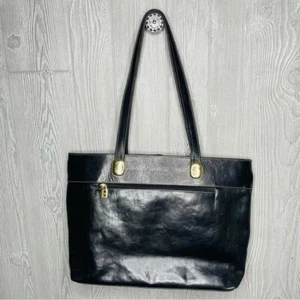 Vintage Marino orlandi large black leather tote bag purse laptop designer gold h - Picture 1 of 9