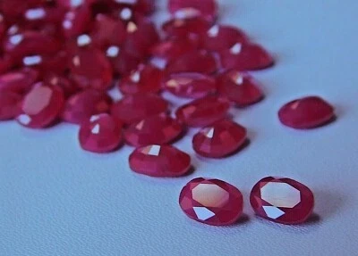 Lab Created Top Ruby Corundum Hot Pink Faceted Oval Loose Gemstone 6x8mm - 6 Pcs - Image 1 of 4