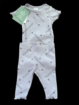 H & M новый с Ярлыками лаванда в горошек ребристый органический хлопок боди и леггинсы новорожденного - Изображение 1 из 4