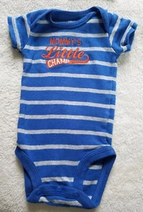Carters ~ Boy's One Piece T-Shirt ~ Size Newborn ~ Blue/White Striped~ Baseball. - Picture 1 of 5