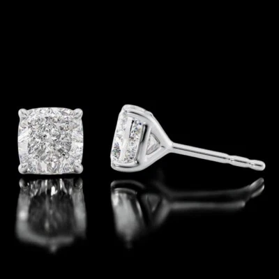 Women Earring 2 Ct IGI Lab Created Cushion Diamond Stud 18K White Gold E F VS - Image 1 of 4