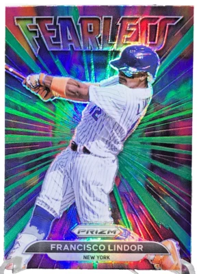 2022 Panini Prizm Francisco Lindor Fearless Green Refractor Parallel #FL-13 N30 - Image 1 of 3