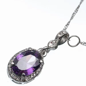 7.56 Ct Oval Cut Style Shape Purple Amethyst CZ 18K White Gold Plated Pendant - Picture 1 of 3