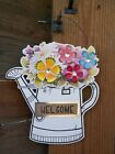 Welcome Sign Shaped Like Watering Can And Flowers  Wire Hanging Rhinestones