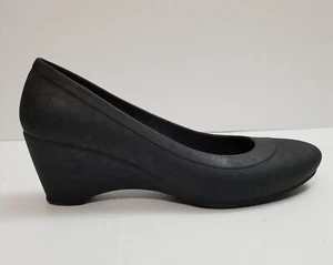 CROCS Womens 6 Lina Wedge Heels Black Comfort Shoes Rubber Classic Dress Pumps - Picture 1 of 14