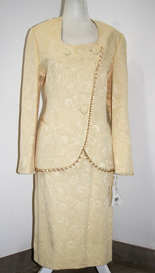 CHRISTIAN DIOR Traje Chaqueta y Falda Pájaro/Jacquard Floral en Almendra Talla 12-14 RARO Foto 1 de 4