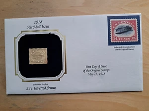 Commemorative 1918 Air Mail Issue 22kt Gold Replica 24 cent Inverted Jenny Stamp - Picture 1 of 3
