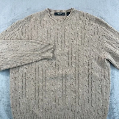 Suéter masculino vintage Neiman Marcus 100% cashmere XL bege salpicado malha de cabo NOVO - Imagem 1 de 4