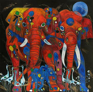 Tie-Feng Jiang       "Elephant Family"      Serigraph on Deckled Paper        BA - Picture 1 of 1