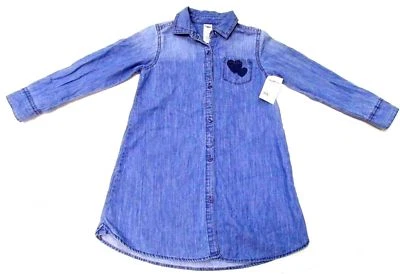 CARTERS Girls SHIRT DRESS Long Sleeve A-Line Blue DENIM Cotton 6 7 8 10 12 Yrs - Image 1 of 4