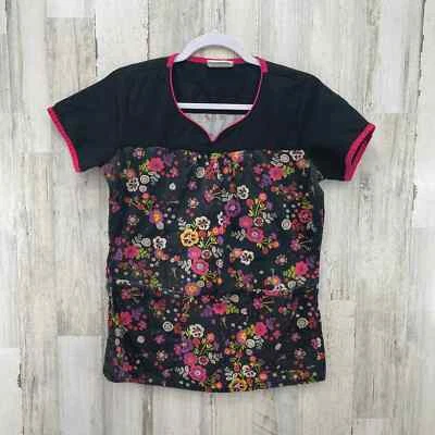 Blusa Médica UA para Mujer XS Negra Estampado Floral Mezcla de Algodón Bolsillos Foto 1 de 4