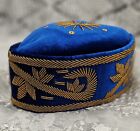 Afrykańska nigeryjska tradycyjna aksamitna czapka ze złotem i niebieskim fila rozmiar 231⁄2 /24