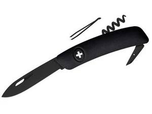 CUCHILLO PLEGABLE DE BOLSILLO SUIZO SWIZA D01 TODO NEGRO / PINZAS DE SACACORCHOS RECUBRIMIENTO DE PTFE - Imagen 1 de 2