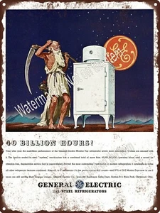 1930s GE Monitor Top Refrigerator Father of time art deco Metal Sign 9x12" A238 - Picture 1 of 1