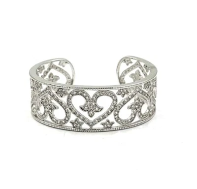 ESPO Sterling Silver CZ Openwork Hearts Cuff Bracelet Joseph Esposito NWOT - Image 1 of 4