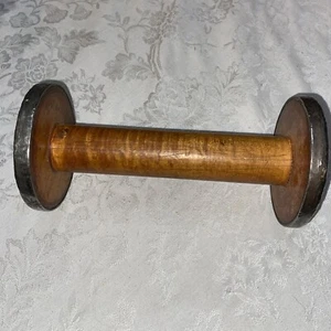Primitive Wooden Spool- 8” X 4” With Pewter End Caps - Picture 1 of 7