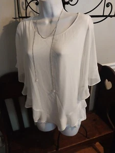 I.N. BLUSA JERSEY ALETEADA BLANCA TOP ESTUDIO PL TALLA L COLLAR DE PERLAS PEQUEÑAS - Imagen 1 de 8