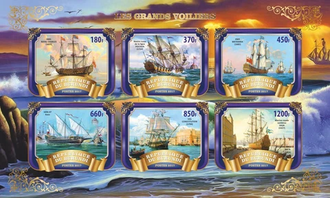 Sailing Ships Britannia, Vasa, Constitution m/s Burundi 2017 MNH VG2240 IMPERF Cover