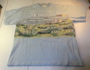 Vintage Art Unlimited Beach Ocean Sea Short Sleeve Tee Men L Blue All Over Print - Picture 1 of 10