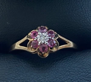ANILLO DIAMANTE RUBÍ ORO 9CT VINTAGE - TALLA O1/2 - Imagen 1 de 9