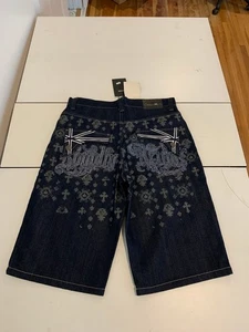 Pantalones Cortos Jean Vintage Azul Crudo 34 Lavado Oscuro Y2K HipHop Sueltos Denim Grunge Cyber - Imagen 1 de 10