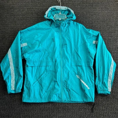 Vintage 90’s y2k Umbro Windbreaker Jacket Teal Blue L Hooded Full Zip - Image 1 of 4