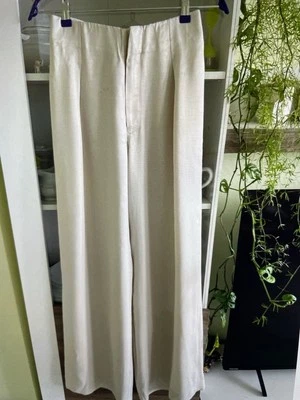 ZARA SCHÖNE MARLENE HOSE WEITES BEIN SAND FARBE 100% VISCOSE GR. S - Bild 1 von 4