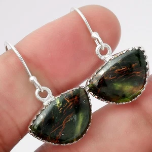 Pendientes Joyería Plata 925 Crisocola Selva Tropical Turca Natural E-1113 - Imagen 1 de 5