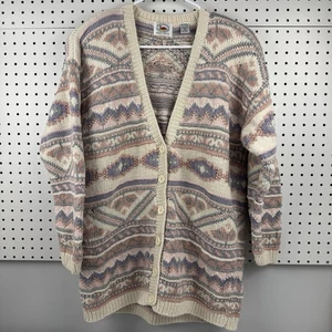 Cardigan vintage Marsh Landing lavorato a mano M pastello azteco anni 80 maglione cotone Ramie - Foto 1 di 22