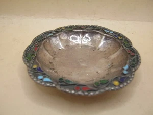 Vintage Russian Silver & Enamel Planished Dish / Bowl On Bun Feet - Picture 1 of 7