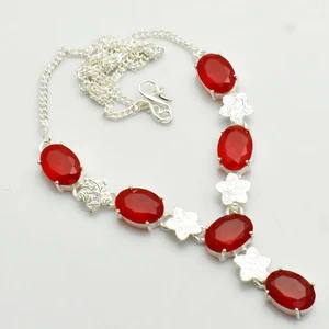 Simulated Ruby Gemstone Ethnic Handmade Necklace Jewelry Gift 18 Gms AN 8837 - Picture 1 of 1