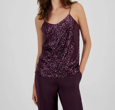 Camiseta sin mangas Anne Klein para mujer púrpura lentejuelas cuello en V talla L Foto 1 de 2
