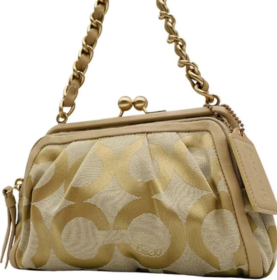 ТРЕНЕР 13623 оп-арт холст Kisslock наплечная сумка бежевый подлинный отличном - Изображение 1 из 4