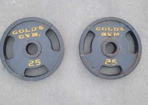 Gold's Gym Paar 25 Pfund Gusseisen olympische Größe Hantelscheiben - 50 Gesamt Pfund - Bild 1 von 7