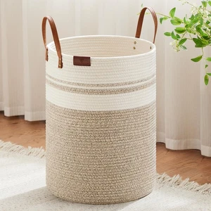 Cesta de lavandería alta, cesta grande para ropa sucia con mango de cuero, tejido Ro... - Imagen 1 de 8