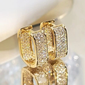 Pendientes de aro pequeños rellenos de oro/oro blanco/oro 18k con piedras preciosas blancas brillantes - Imagen 1 de 11