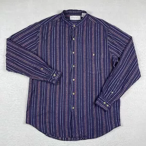Anchor Blue Shirt Mens Medium Blue Striped Band Collar Casual Preppy Workwear - Picture 1 of 12