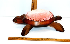 Wooden Turtle Pincushion Unique Handmade 10" Orange Cushion - Picture 1 of 7