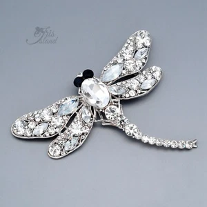 Women Fashion Clear Green Crystal Dragonfly Pendant Brooch Pin Silver Gift 20231 - Picture 1 of 4