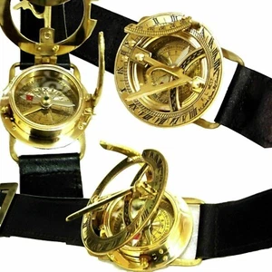 OROLOGIO DA POLSO STEAMPUNK BUSSOLA PARASOLE con CLASSICO BRACCIALE IN PELLE NERA REGALI FLIS - Foto 1 di 6