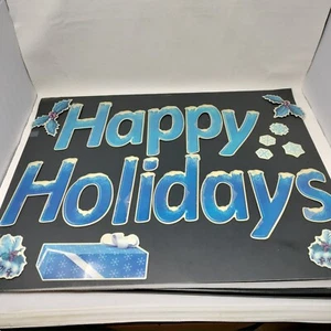 Magnetic Garage Door "Happy Holidays" Vintage Letters and Decorations Blue 6"-7" - Picture 1 of 14