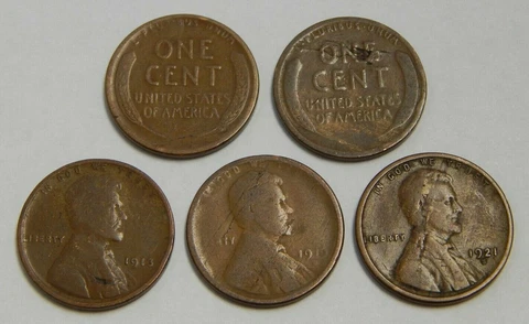 5 - Mint Error - Planchet Defects - 1913 & 1919-S & 1921-S Lincoln Wheat Cents Cover