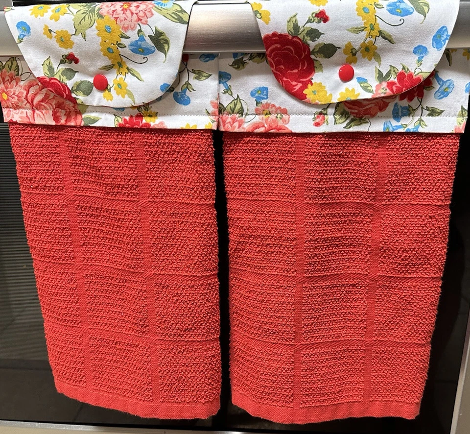 Juego de 2 toallas colgantes de algodón para mujer Pioneer, rosa dulce azul rojo amarillo Foto 1 de 2