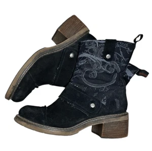 Vintage London Underground Punky Y2K Streetwear Combat Boot Canvas Size 7 Black - Picture 1 of 16