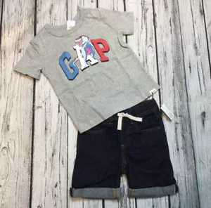 Baby Gap Boys 2 / 2T Dinosaur Shirt & Denim Shorts Outfit. NWT - Picture 1 of 4