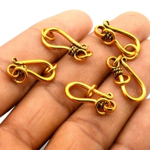 6 PCS 21X10MM SOLID COPPER BALI S HOOK CLASP ANTIQUE GOLD PLATED 530 ATL-288 - Picture 1 of 3