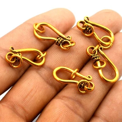 6 PCS 21X10MM SOLID COPPER BALI S HOOK CLASP ANTIQUE GOLD PLATED 530 ATL-288 - Image 1 of 3